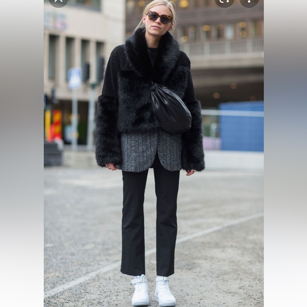Real 100 rabbit fur jacket with real fox collar & pockets black - Picture 3 of 15
